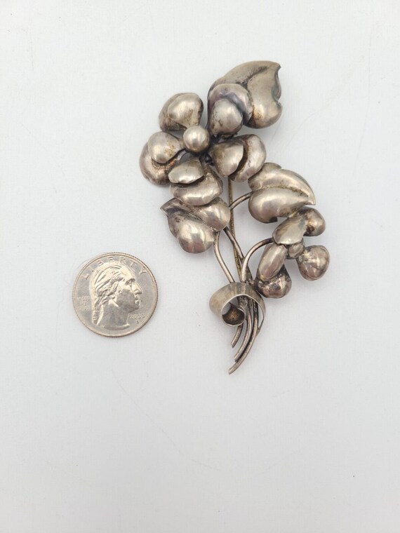 Vintage Sterling Silver Brooch Floral Motif 3.5" … - image 6