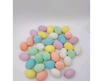 Set Of 36 Flocked Decorative Pastel Easter Eggs Soft Flocked Plastic Vintage