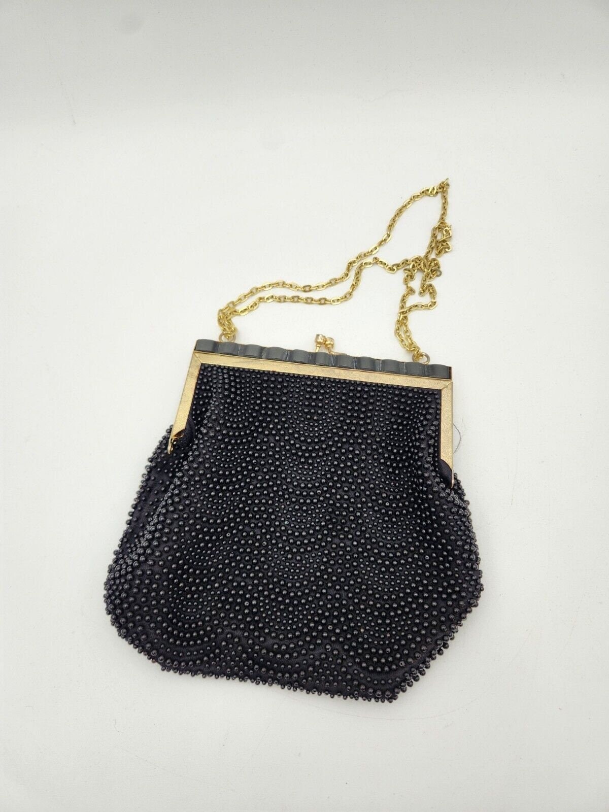 Vintage Fine Arts Bag Co Hong Kong Black Beaded Purse Gold