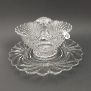 Vintage Cambridge Caprice Clear Glass Mayo Bowl con placa inferior y cucharón