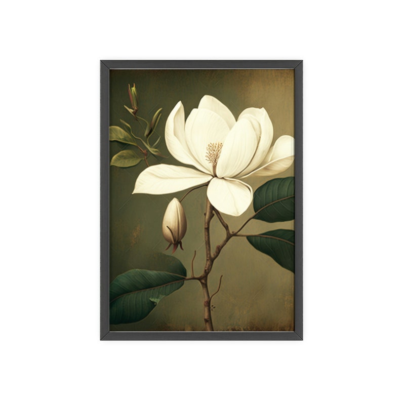 Large Wall Art, Magnolia Flower Print, Wooden Frame, Glass Cover