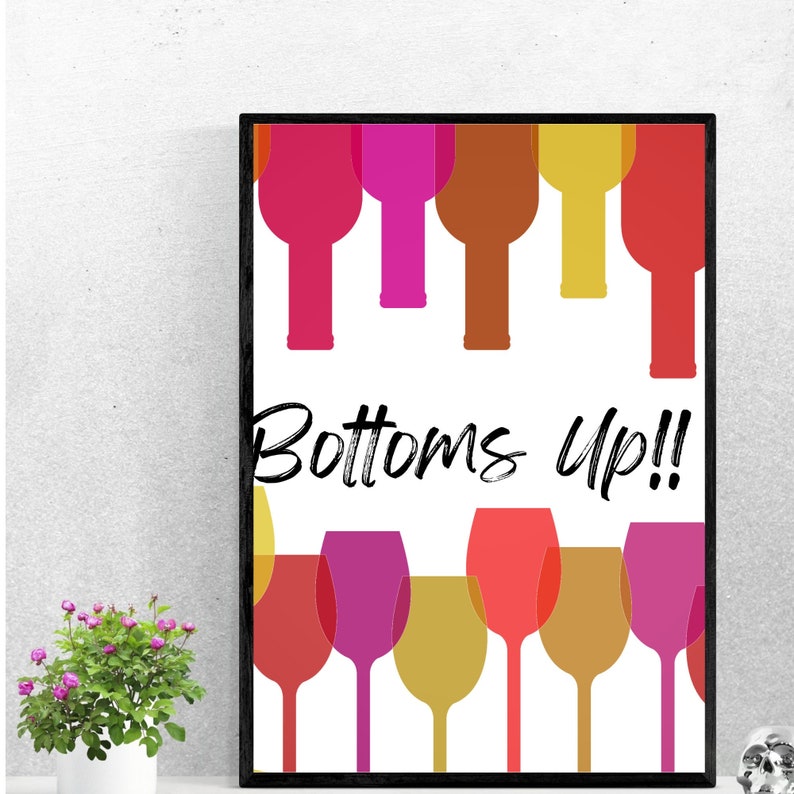 Bar Wall Art Bottoms up Wine Poster Wine Glasses Wine Etsy
