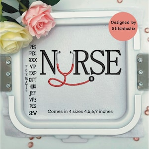 Embroidery Machine design of Nurse with Stethoscope comes in 4 sizes