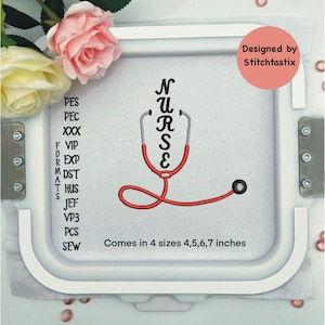 Embroidery Machine design of Nurse Stethoscope comes in 4 sizes