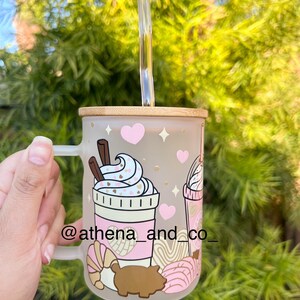 Pink Cafecito 17oz mug | Frosted mug| 17 oz mug| Cute coffe mug| Aesthetic glass mug| Glass mug| Girly mug| Glass mug with Lid| Mom gift
