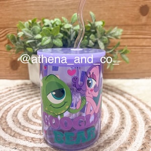Googly Bear mug| 17 oz jelly mug| Jelly mug| magic park| Valentines Day| Purple Mug| Mug with lid| glass mug