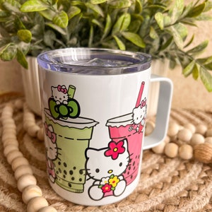Kitty Boba mug | kitty and friends| kawaii kitty| Cute kitty|Pink kitty| stainless steel mug| 12 oz mug| travel mug