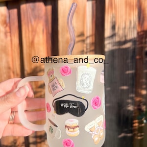 Self care coffe 17oz mug | Frosted mug| 17 oz mug| Cute coffe mug| Aesthetic glass mug| Glass mug| Girly mug| Glass mug with Lid| Mom gift