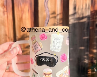 Tasse à café de 17 oz | Mug givré | Tasse de 17 onces | Jolie tasse à café | Mug esthétique en verre | Mug en verre | Mug girly | Mug en verre avec couvercle| Cadeau maman