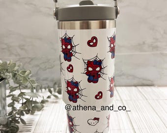 Kitty spider 30 oz Flip top | 30 oz tumbler| travel mug| Kawaii mug| Kitty mug|spider mug
