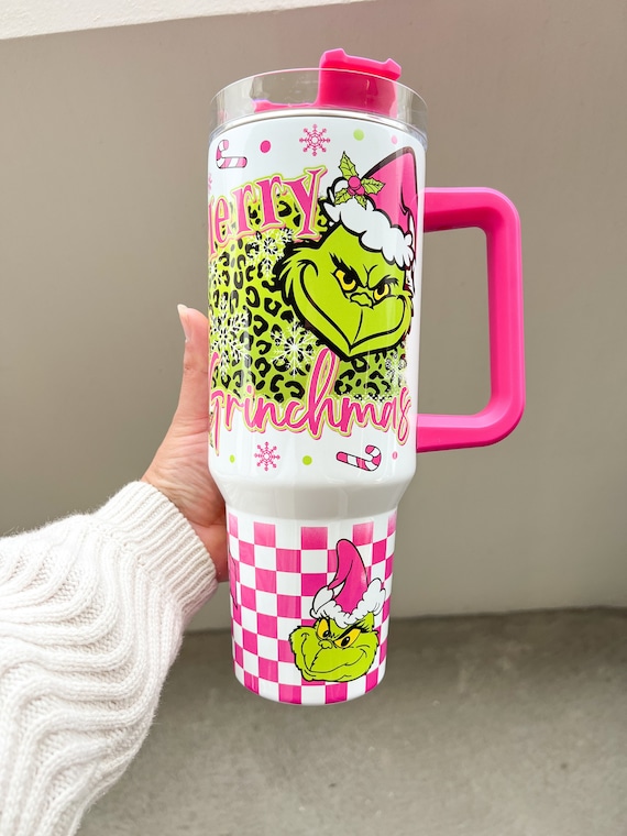 Grinch Tumbler Pink Christmas 40Oz Stainless Steel Stanley Cups