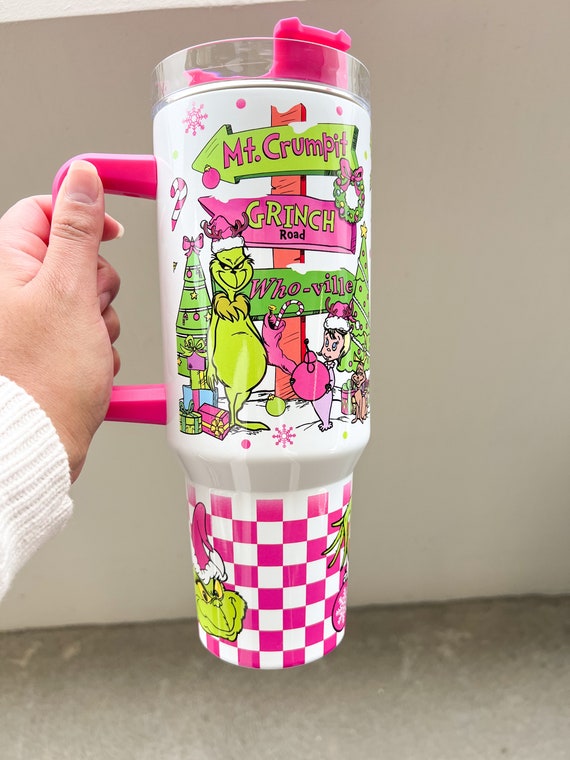 40oz Grinch Tumblers with Handle Stainless Steel Travel Mug