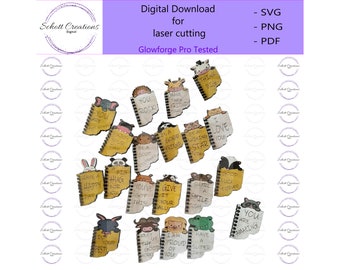 Lunch Box Note Tokens Digital File, Wood tokens for kids, Set of 20, Glowforge tested, Great scrap buster,  File Only!