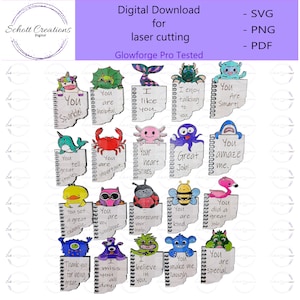 Lunchbox of rugzak Notitietokens Digitaal bestand, positieve houten jetons voor kinderen, set van 20, Glowforge-getest, geweldige schrootbreker, alleen bestand!