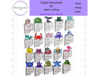 Lunch Box or Backpack Note Tokens Digital File, Positive wood tokens for kids, Set of 20, Glowforge tested, Great scrap buster,  File Only!