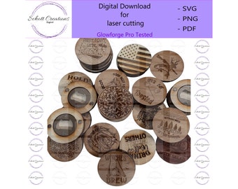 Round bottle opener digital file, Set of 24,  Great Scrap Buster, Glowforge laser tested, File Only!