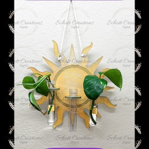 Burning Sun Propagation Station, Wall hanging, Laser cut wood plant holder