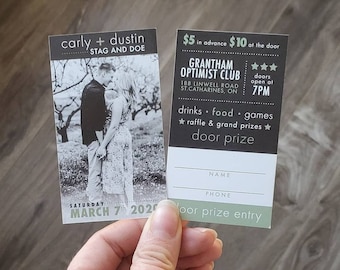 Photo Stag and Doe Tickets | Green & Black Wedding Fundraiser (Digital or Printed Design)