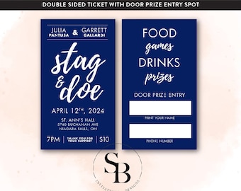 Blue Fun Stag and Doe Tickets  |  Weddings  |  Modern  |  Jack and Jill  |  Wedding Fundraiser  |  Navy Blue and White
