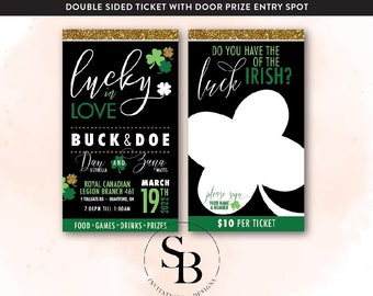 St. Patrick's Day Tickets - Stag & Doe - Weddings - Green, Black and Sparkle - Wedding Fundraiser - Jack and Jill - Clover - Lucky in Love