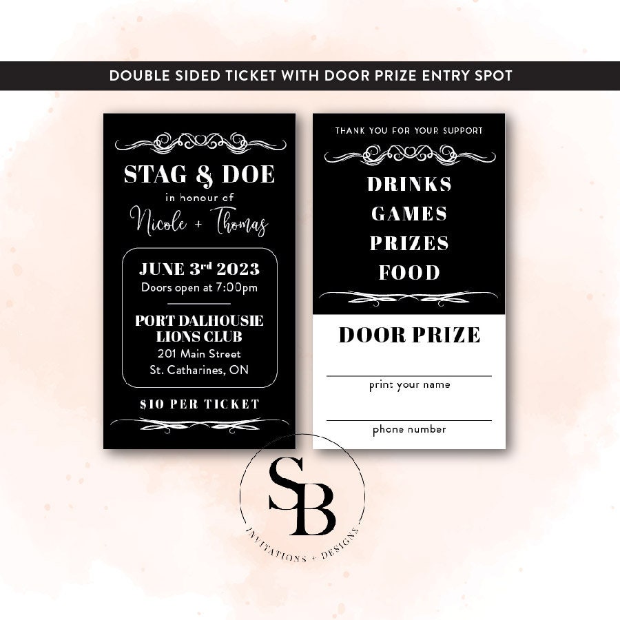 Stag Raffle Sign Modern Black & White Stag and Doe Ticket | Wedding Raffle (digital or ...