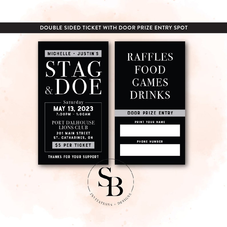 Simple Black and Grey Stag & Doe Tickets Buck and Doe Weddings Classic Modern image 1