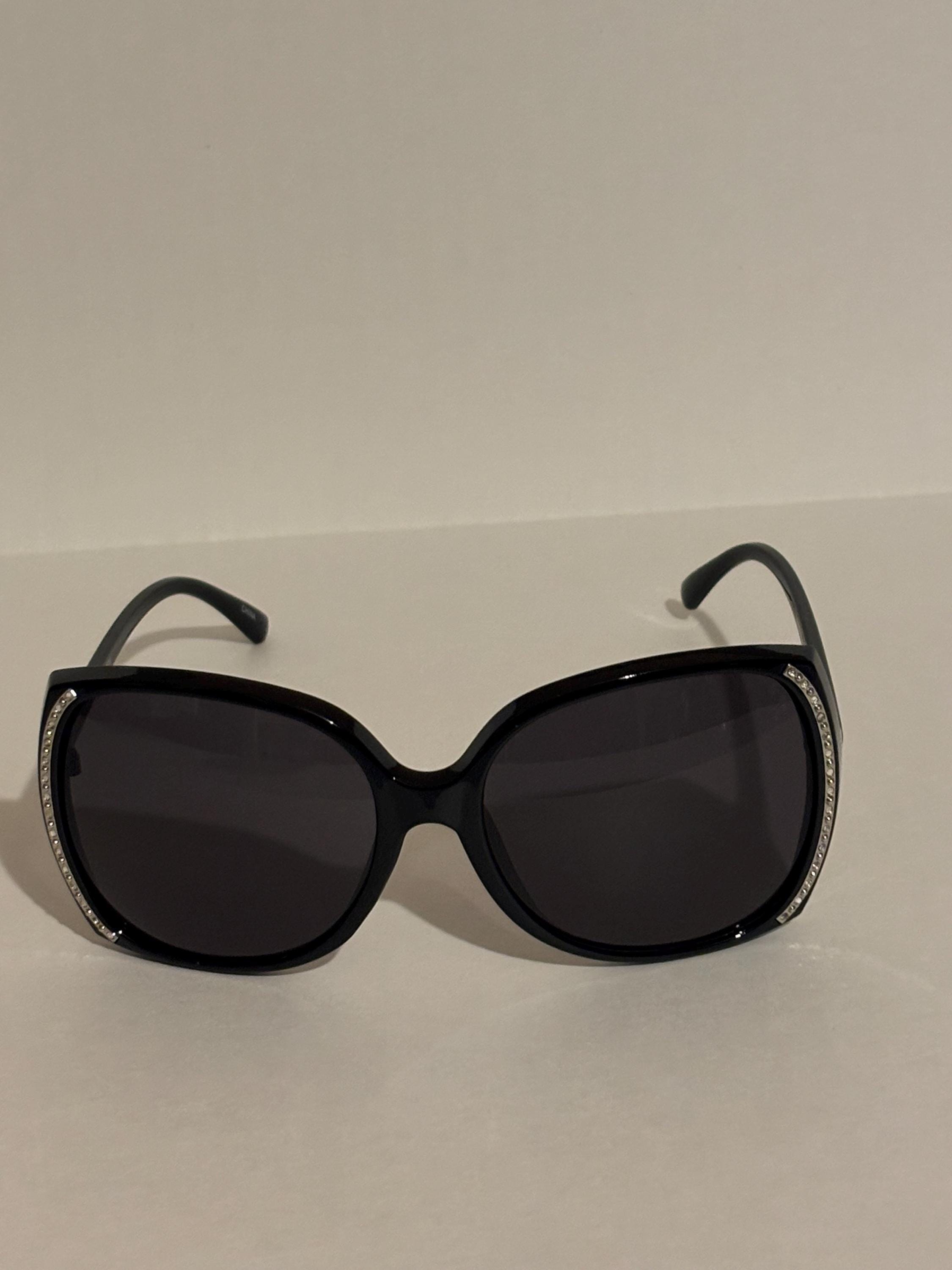 Large Black Rhinestone Sunglasses Rectangle Frame - Large BRAND NEW Dark Tint All In My Business main image 4