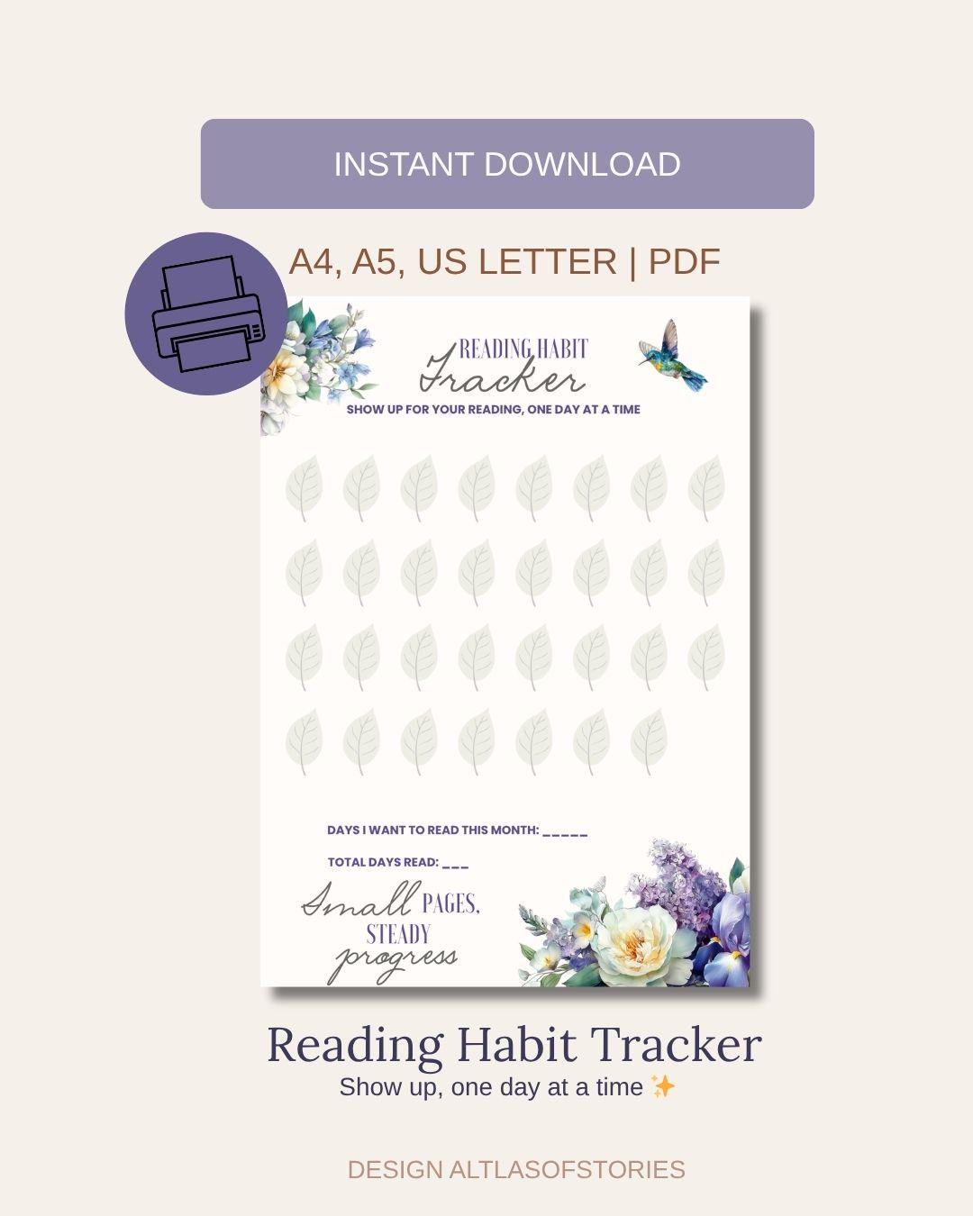 Reading Habit Tracker Printable | Monthly Reading Tracker | Book Habit ...