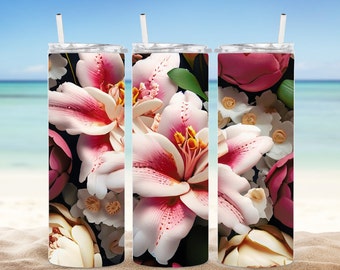 3D lilies Tumbler - Bridesmaid gift - Bridal tumbler - Wedding gift - Gift for her - flower tumbler - Floral Cup - 20 oz Tumbler -Coffee cup