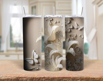 Wedding Tumbler - 3D Lilies Tumbler - Bridesmaid gift - Wedding Gift - Gift for her - Elegant Lilies Tumbler - 3D floral tumbler - Lilies
