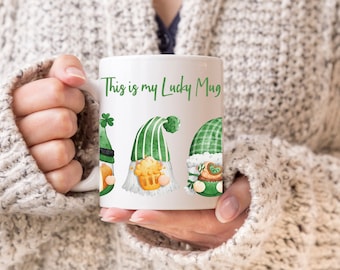 Happy St Patricks Day Mug  - Lucky Mug - Shamrock Mug - Gnome Mug - Leprechaun Mug - Irish Mug - St Patrick's gift - Green Mug -Gift for her