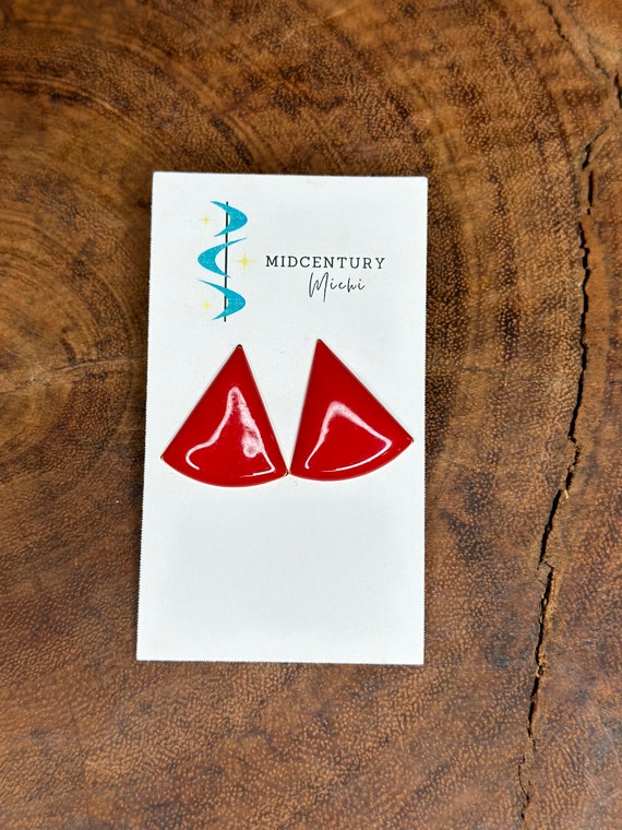 Vintage 1980s/1990s Earrings - Shiny Red Triangles - image 3