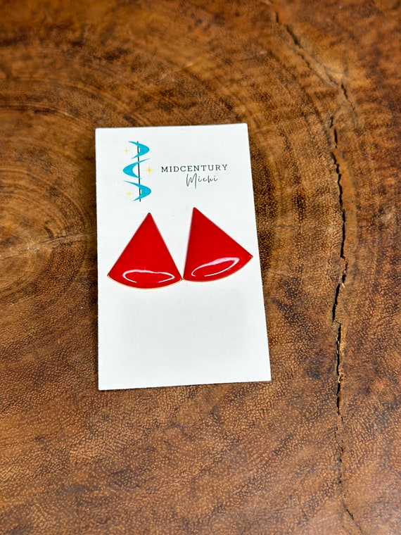 Vintage 1980s/1990s Earrings - Shiny Red Triangles - image 2