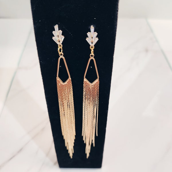 Gold Tassel Earrings | Elegant Earrings Elegant Wedding Dangle Earrings Gilded Tassel Drops Chic Glamorous Timeless High-Quality Fashion