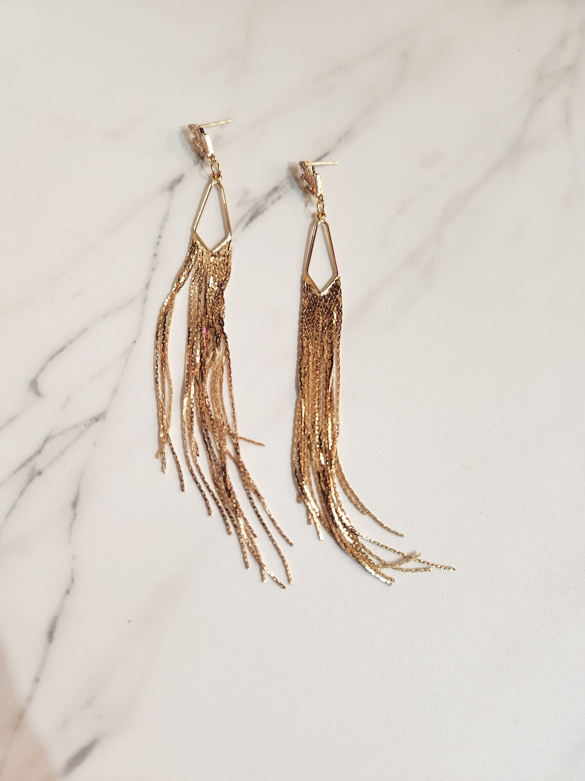 Elegant Gold Sequins Tassels Exaggeration Gold Plated Drop Earrings