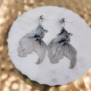 Silver Goldfish Earrings | Whimsical Fish Jewelry Fish Charm Nature-inspired Accessories Quirky Pet-themed Earrings Fun Fishy Fashion