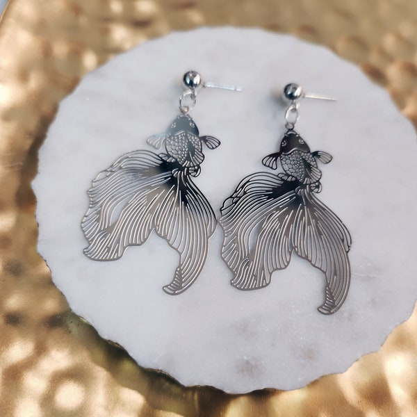 Silver Goldfish Earrings | Whimsical Fish Jewelry Fish Charm Nature-inspired Accessories Quirky Pet-themed Earrings Fun Fishy Fashion