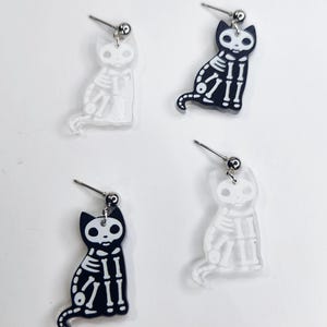Skeleton Cat Earrings | Halloween Earrings Spooky Season