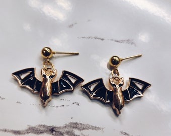Black and Gold Bat Earrings