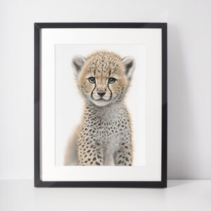 Baby Cheetah Wall Art Print | Cute Animal Drawing Nursery Decor | Printable Digital Download | Creamy White Background