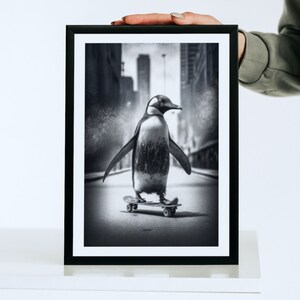 Penguin Riding a Skateboard Printable Wall Art | Penguin Photo | Penguin Art | Printable Digital Download