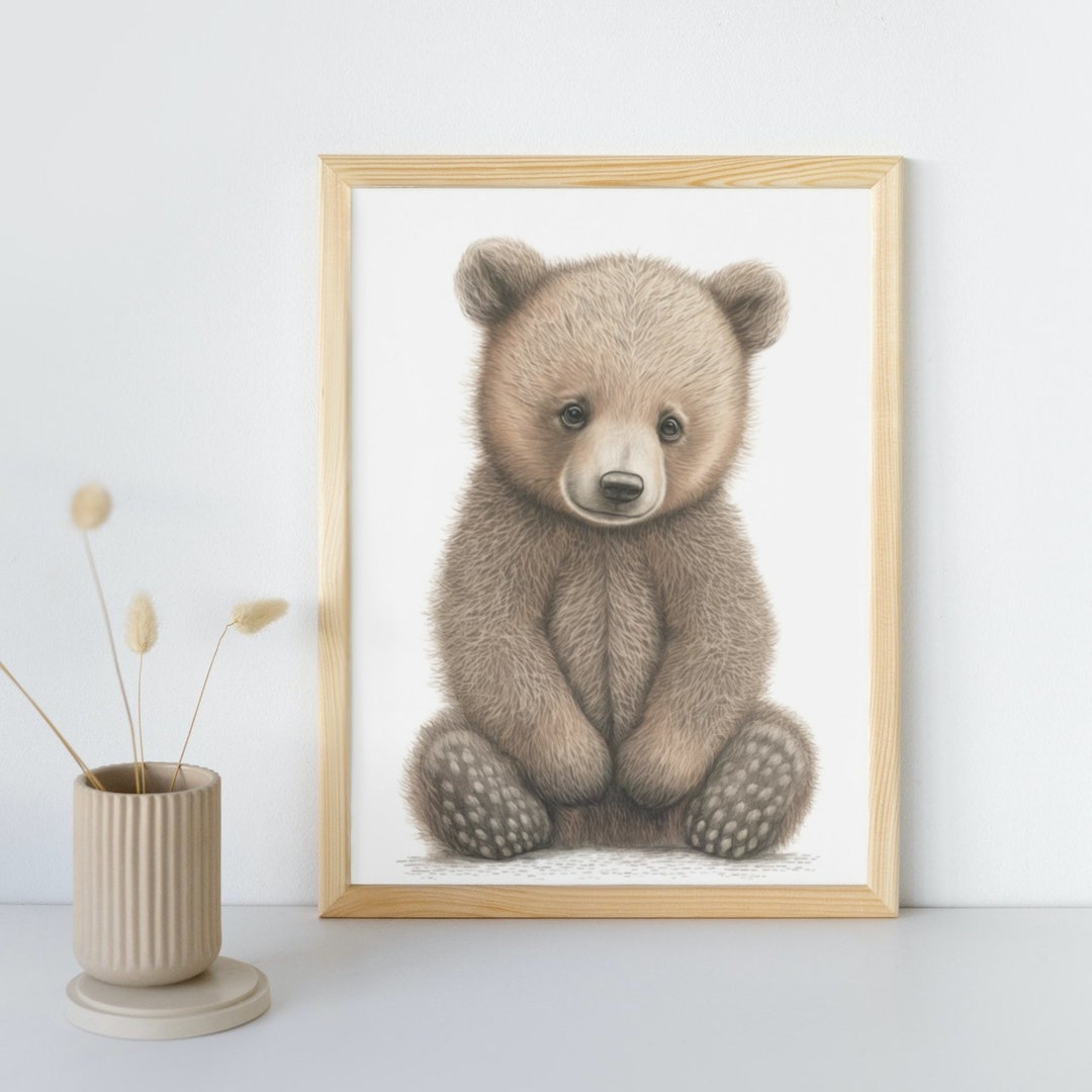 Baby Bear Wall Art Print | Cute Animal Drawing Nursery Decor ...