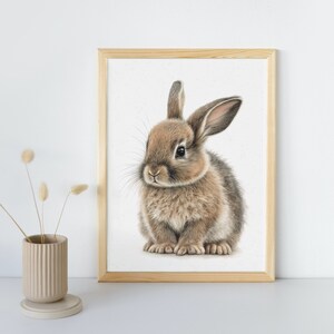 Baby Rabbit Wall Art Print | Cute Animal Drawing Nursery Decor | Printable Digital Download | Creamy White Background