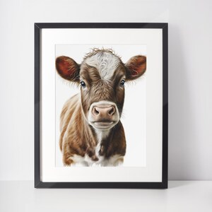 Baby Cow Wall Art Print | Cute Animal Drawing Nursery Decor | Printable Digital Download | Creamy White Background