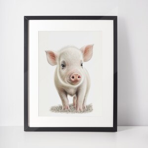 Baby Pig Wall Art Print | Cute Animal Drawing Nursery Decor | Printable Digital Download | Creamy White Background