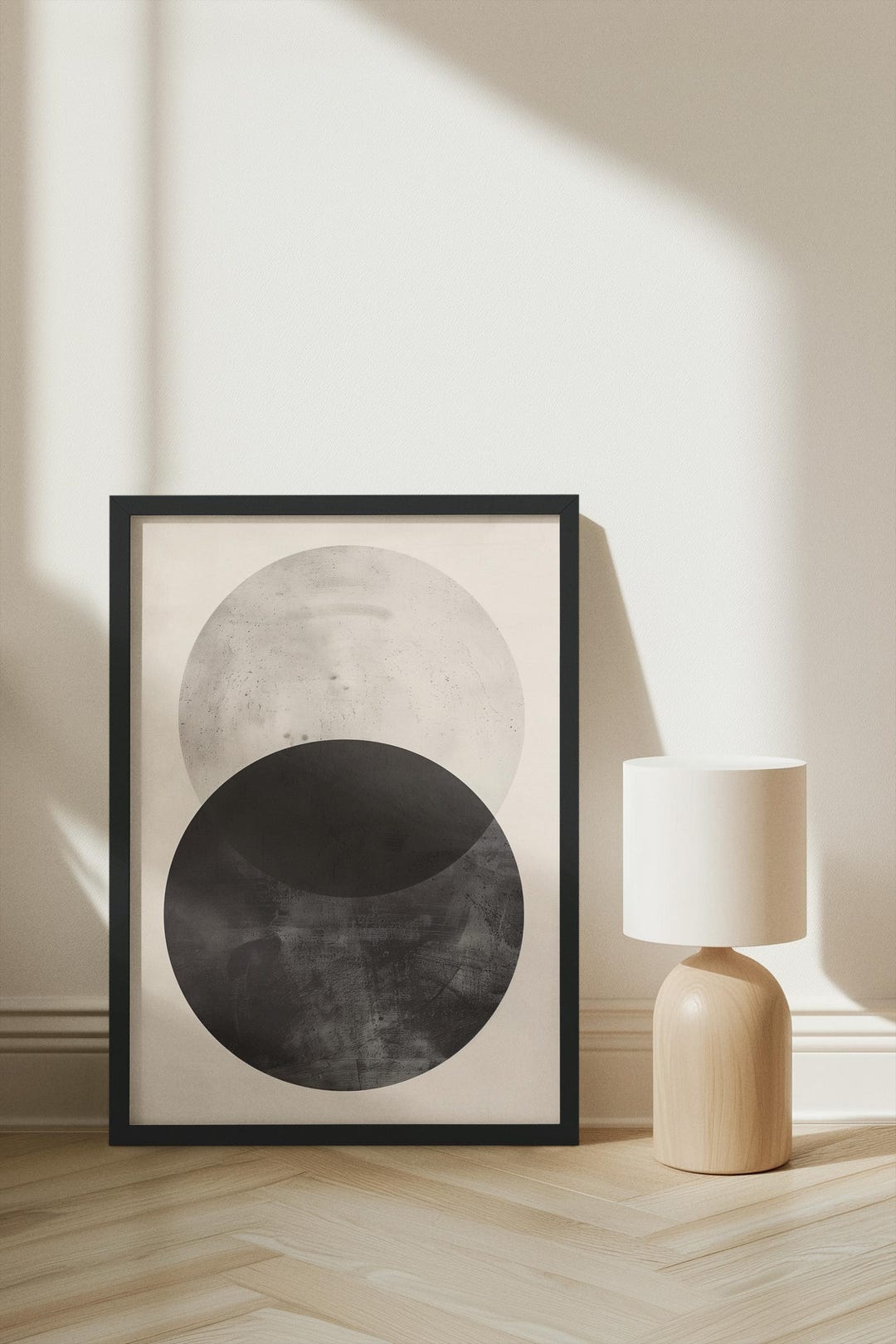 Black & Beige Geometric Abstract Wall Art – Minimal Balance Art, Mid ...