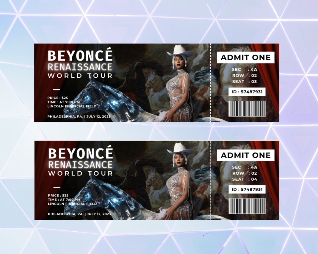 Beyonce Renaissance World Tour Ticket Keepsake. Concert Ticket Etsy