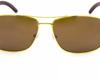 Vintage Rectangle Sunglasses  Gold Frame with Wood Temples