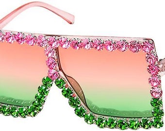 Oversize Large Square Frame Bling Crystal Rhinestone Sunglasses for Women