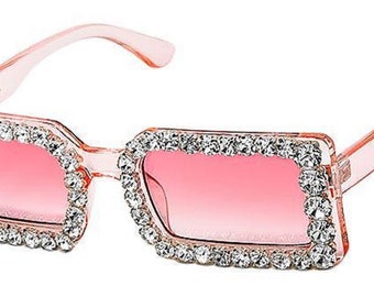Small Square Frame Bling Crystal Rhinestone Sunglasses